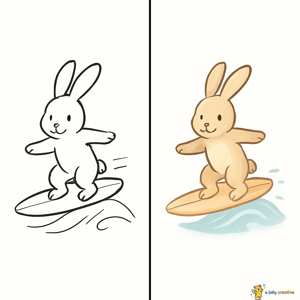 Surfing Bunny Drawing-1