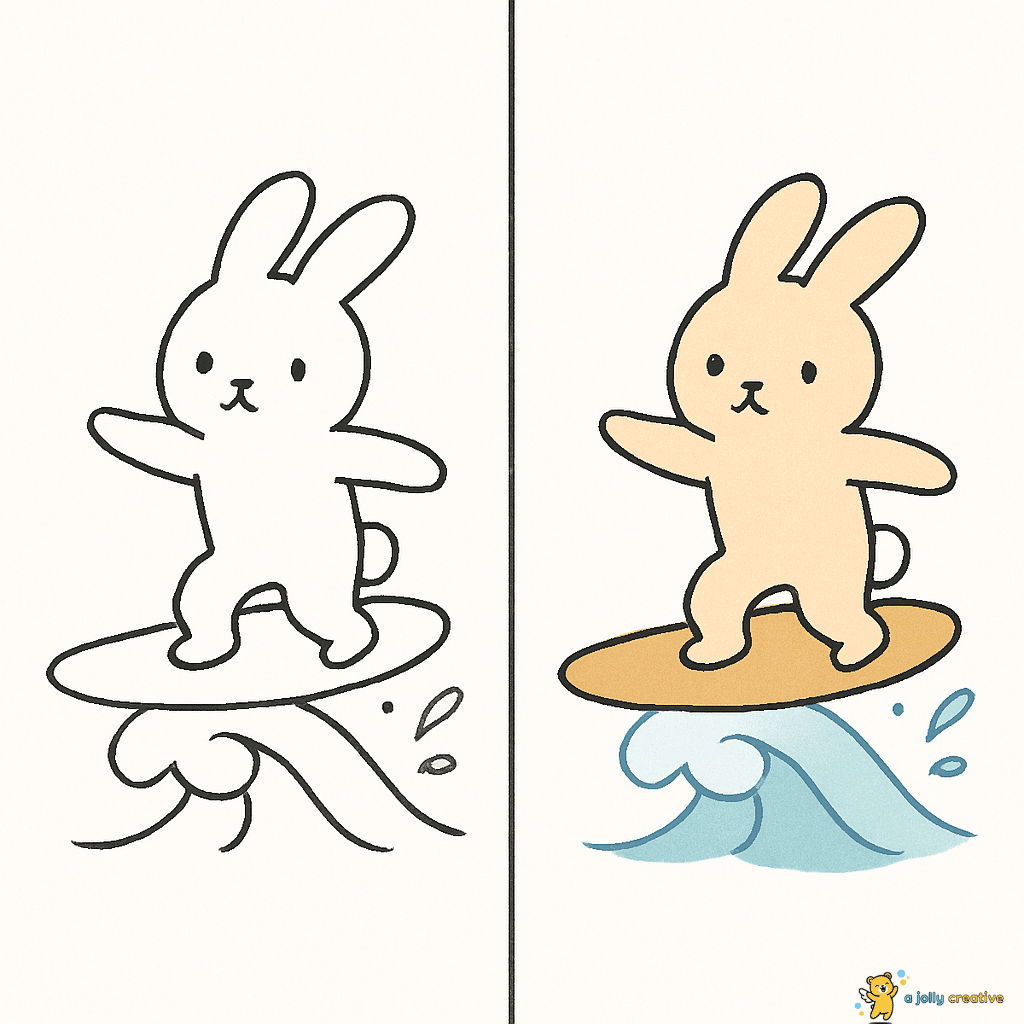 Surfing Bunny Drawing-2