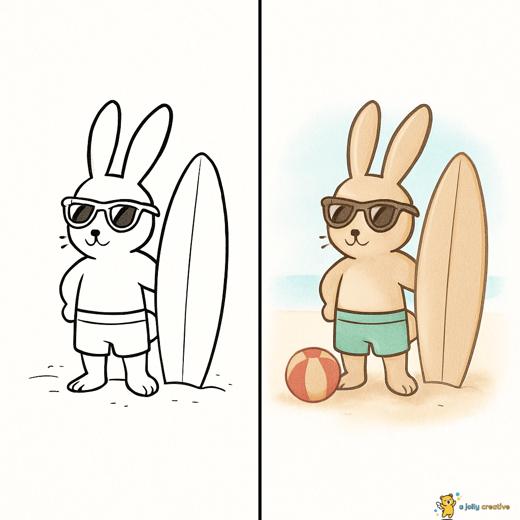 Surfing Bunny Drawing-3
