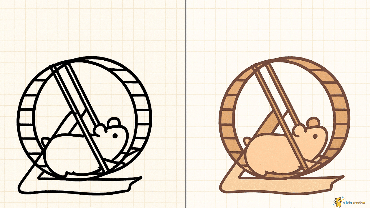 Cute Hamster & Its Wheel Drawing-2
