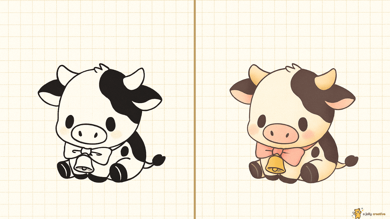 Cute Sitting Cow Drawing-1