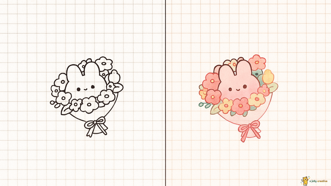 Bunny Flower Bouquet Drawing-1