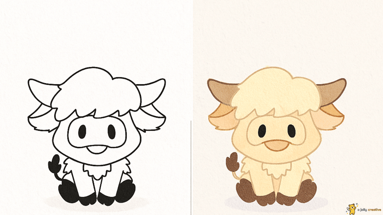 Fluffy Highland Cow Drawing-1