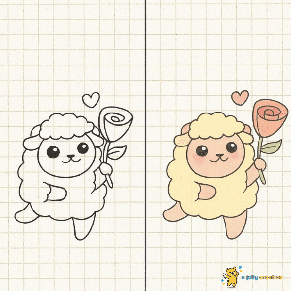 Gentle Sheep Holding Flower-idea-1