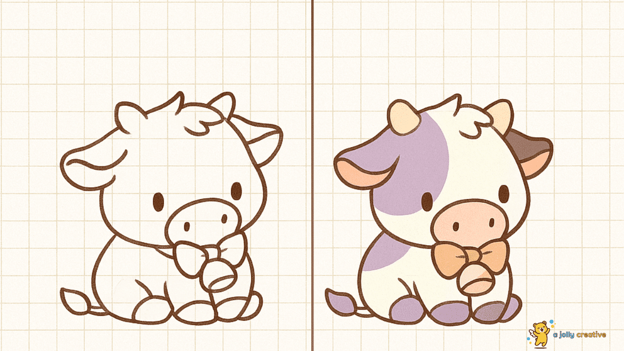 Shy Cow with a Bow Drawing
