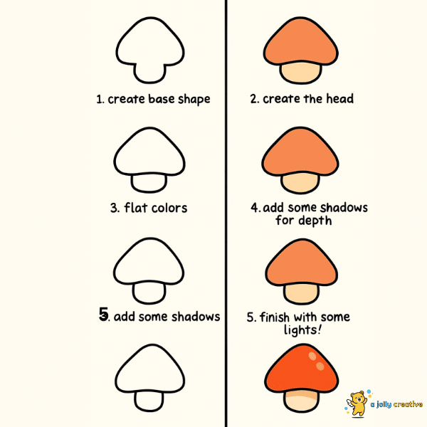 A Cute Mushroom Step by Step Drawing