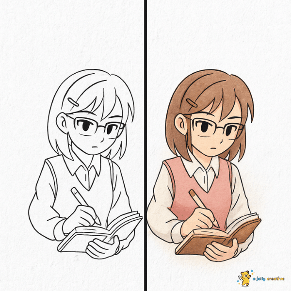 Anime Girl Journaling Drawing -idea