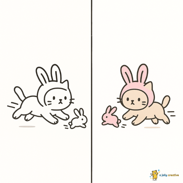 Cat Chasing a Bunny Toy
