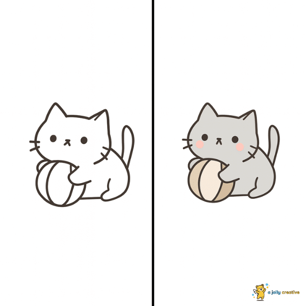 Cat With a Ball Drawing idea