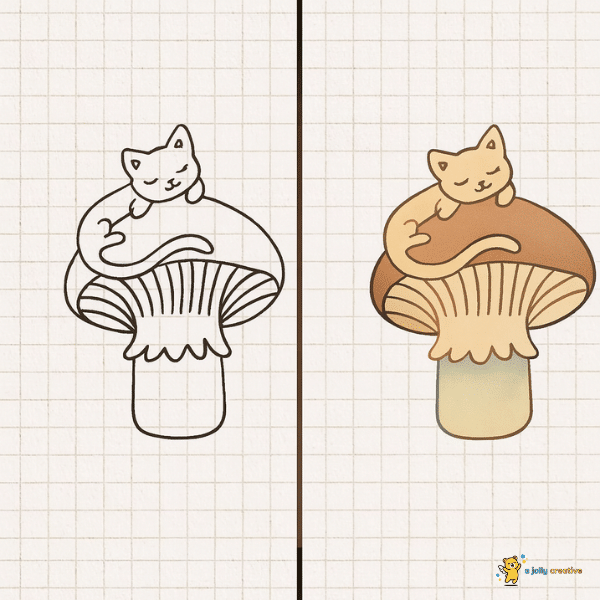Cat on a Mushroom Drawing