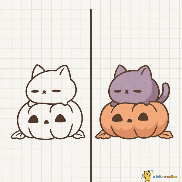Cat on a Pumpkin Drawing