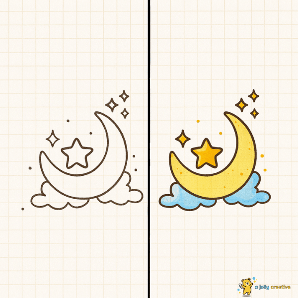 Crescent Moon with Star and Clouds