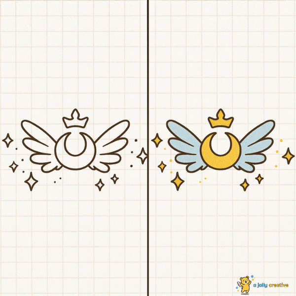 Crescent Moon with Wings and Crown idea