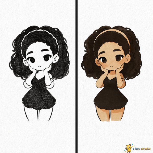 Curly Hair Girl Drawing idea