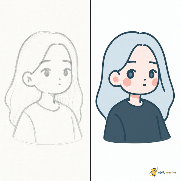 Cute Blue Girl Drawing idea