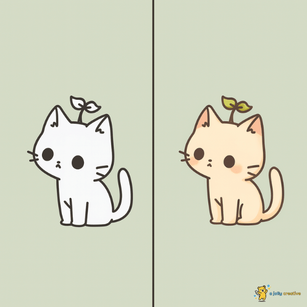 Cute Cat with a Leaf on Its Head Drawing