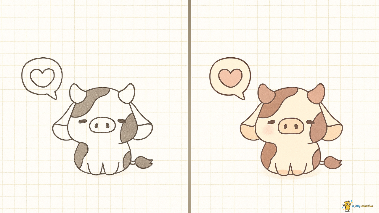 Cute Cow and Heart Bubble Drawing