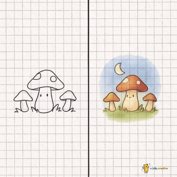 Cute Watercolor Mushrooms Drawing