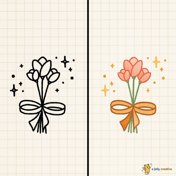 Flowers with a Ribbon Drawing idea