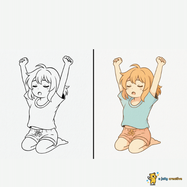 Girl Yawning & Stretching drawing ideas