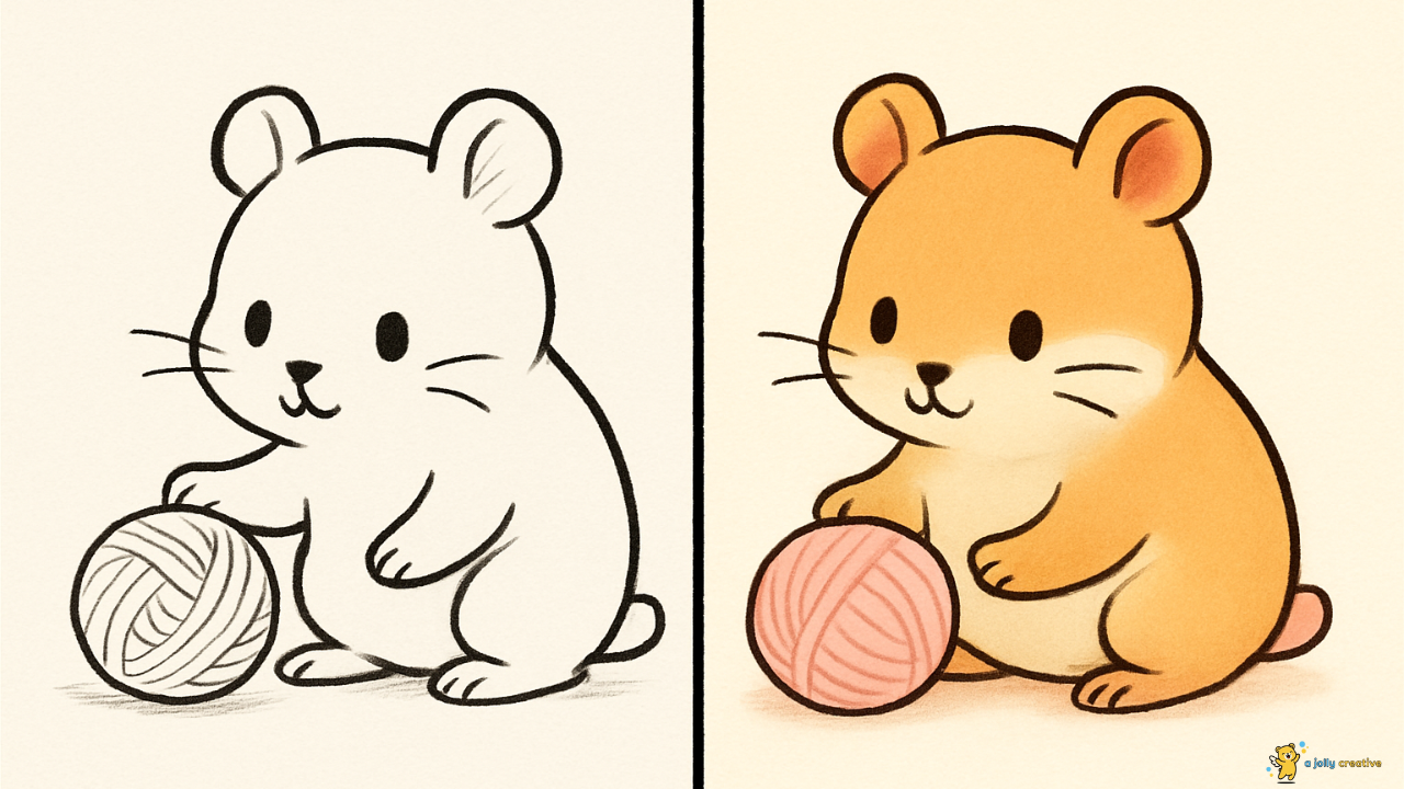 Hamster Playing with Yarn Ball Drawing idea 1