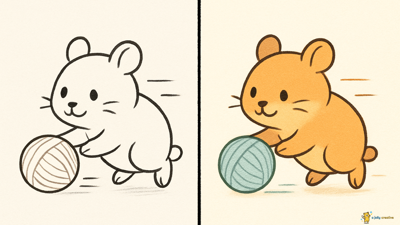 Hamster Playing with Yarn Ball Drawing idea 3