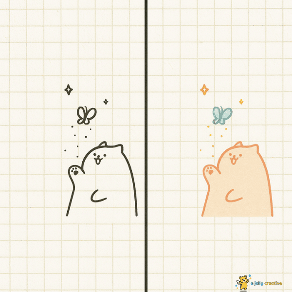 Happy Cat and Butterfly Drawing idea