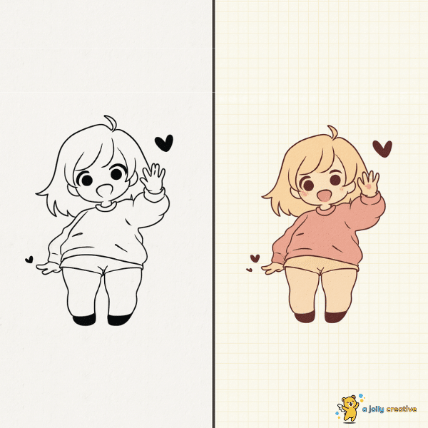 Happy Girl Waving drawing idea