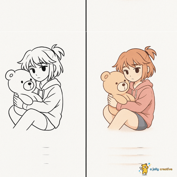 Hugging Teddybear drawing idea