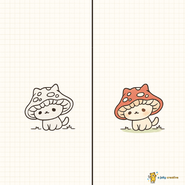 Kitten with a Mushroom Hat Drawing idea