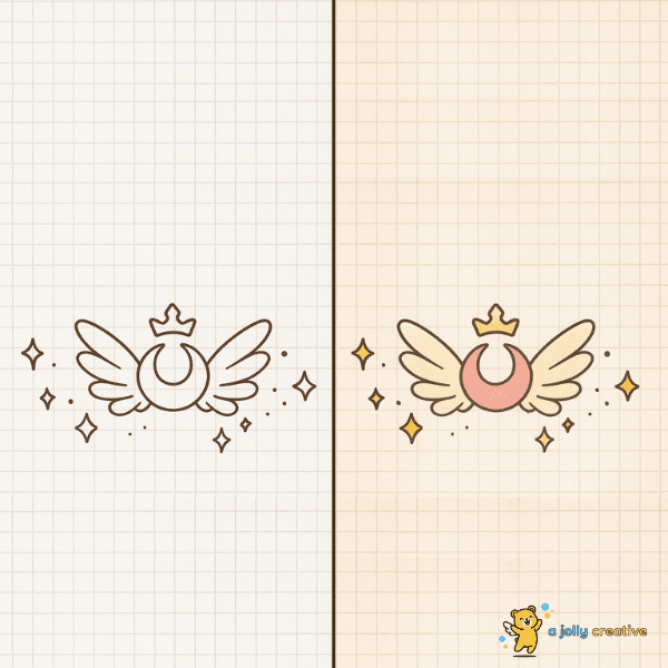 Moon and Crown Wings Drawing