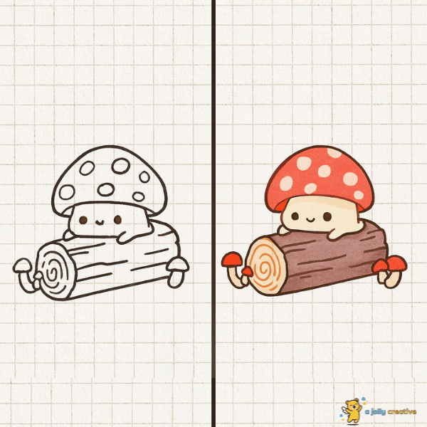Mushroom on a Log Drawing