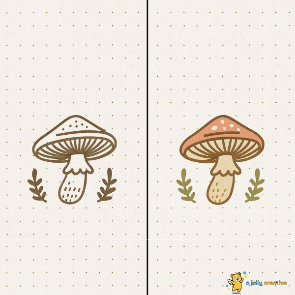 Mushroom with Leaves Drawing