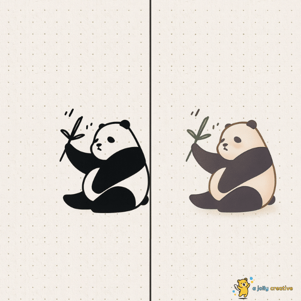 Panda Waving with Bamboo Stick drawing idea
