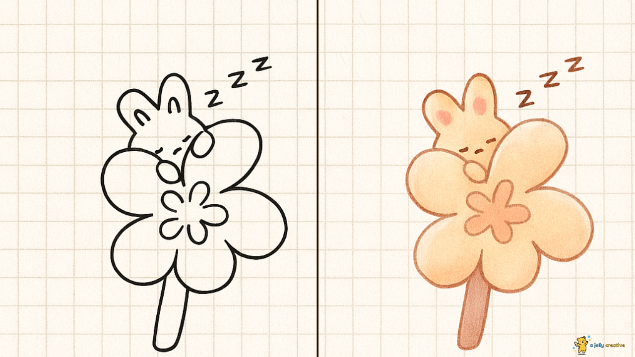 Sleepy Flower Bunny Drawing
