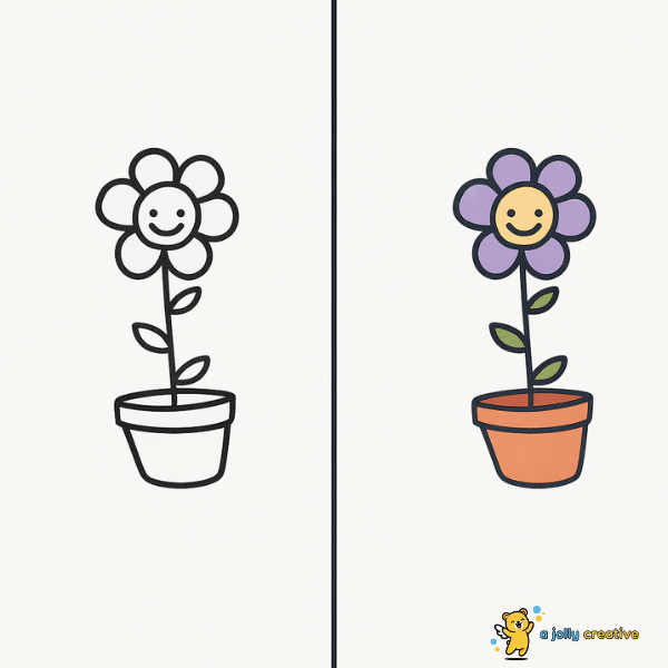 Smiling Flower in a Pot Drawing idea
