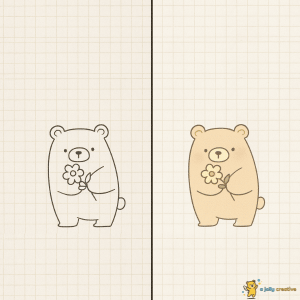 Bear Holding a Flower Drawing-idea-1