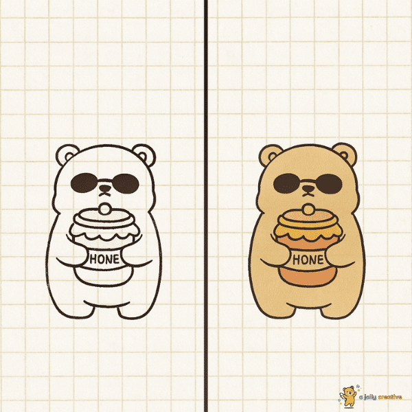 Cool Bear with Sunglasses and Honey Drawing