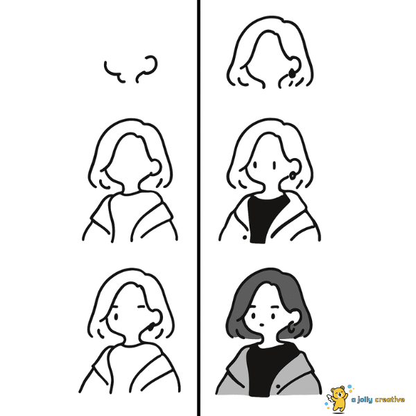 how to draw Cute Black and White Girl